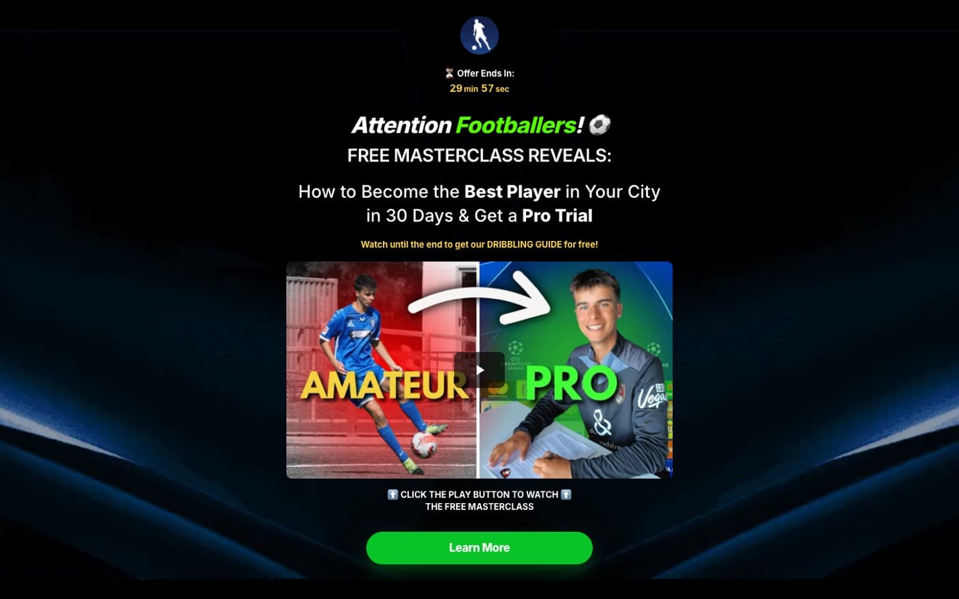 The Natural Footballers sales page, with the course offer and a single checkout.